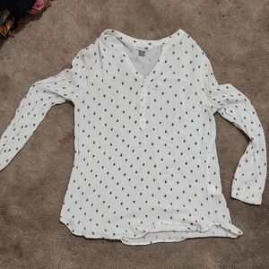 Old Navy White and Blue Patterned Long Sleeve Top